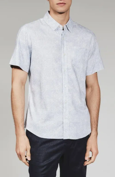 7 Diamonds Fontaine Floral Print Short Sleeve Button-up Shirt In Silver