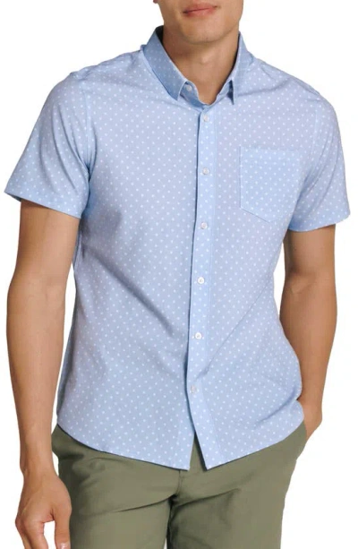 7 Diamonds Gareth Floral Dot Short Sleeve Performance Button-up Shirt In Blue