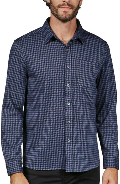 7 Diamonds Generation Houndstooth Knit Button-up Shirt In Navy