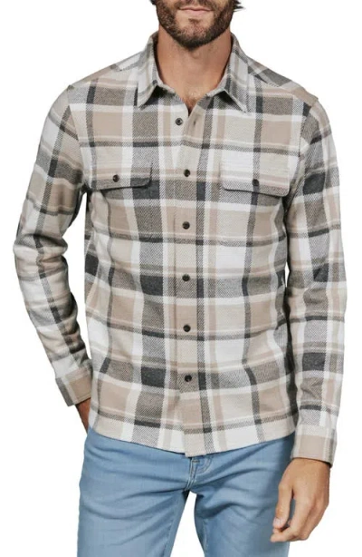 7 Diamonds Generation Plaid Stretch Flannel Button-up Overshirt In Tan