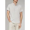 7 Diamonds Holden Leaf Print Short Sleeve Stretch Button-up Shirt In Gray
