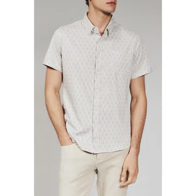 7 Diamonds Holden Leaf Print Short Sleeve Stretch Button-up Shirt In Gray