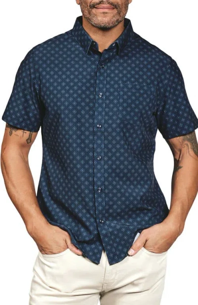 7 Diamonds Kanan Diamond Print Short Sleeve Stretch Seersucker Button-up Shirt In Navy