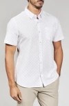 7 Diamonds Kanan Diamond Print Short Sleeve Stretch Seersucker Button-up Shirt In White