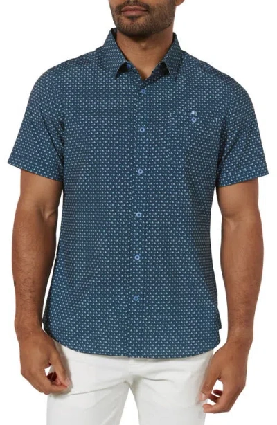 7 Diamonds Kyro Geo Print Short Sleeve Performance Button-up Shirt In Navy