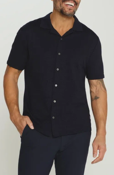 7 Diamonds Landry Waffle Knit Short Sleeve Button-up Shirt In Black
