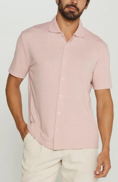 7 Diamonds Landry Waffle Knit Short Sleeve Button-up Shirt In Pink