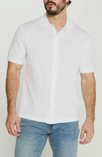 7 Diamonds Landry Waffle Knit Short Sleeve Button-up Shirt In White