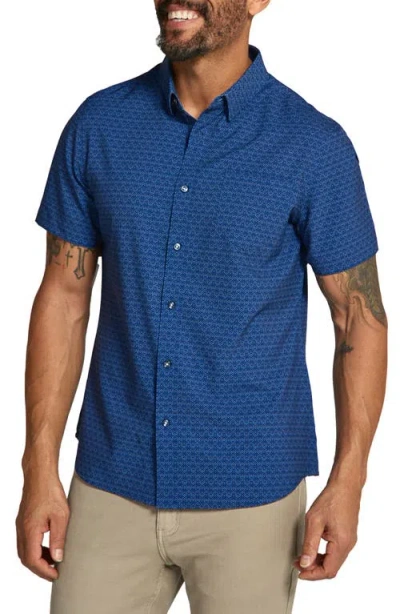 7 Diamonds Layne Geo Print Short Sleeve Performance Button-up Shirt