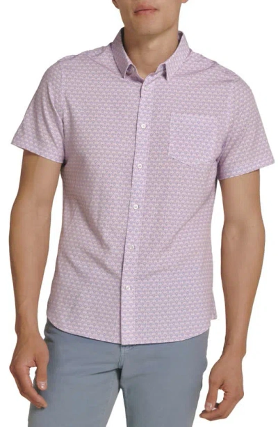 7 Diamonds Layne Geo Print Short Sleeve Performance Button-up Shirt In Dusty Rose