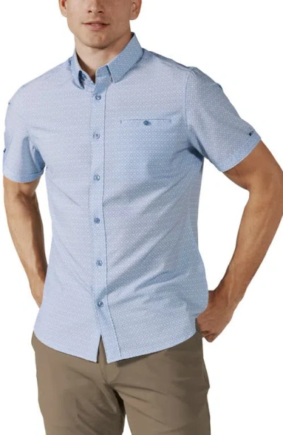 7 Diamonds Leroy Geo Print Short Sleeve Performance Button-up Shirt In Blue