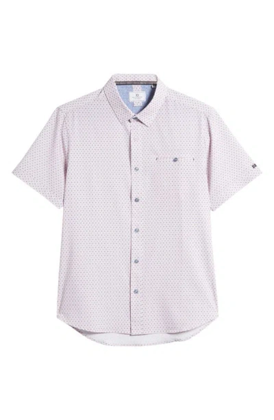 7 Diamonds Liberty Geo Print Performance Short Sleeve Button-up Shirt In Light Pink
