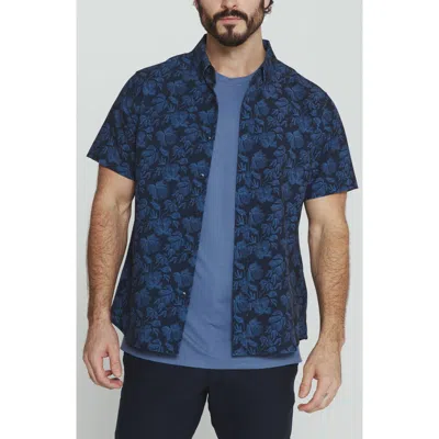 7 Diamonds Lucien Floral Short Sleeve Button-up Shirt In Blue