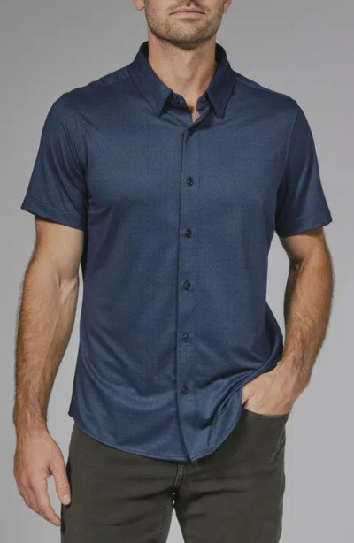 7 Diamonds Ludlow Geo Print Short Sleeve Stretch Button-up Shirt In Blue