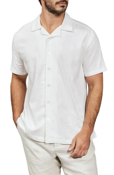 7 Diamonds Marco Floral Embroidered Camp Shirt In White