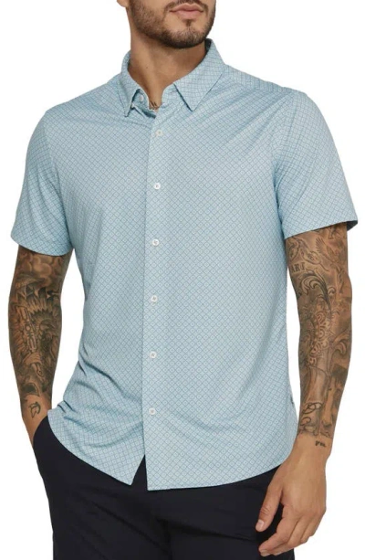 7 Diamonds Morris Geo Print Short Sleve Performance Button-up Shirt In Seafoam