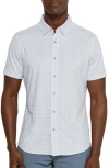 7 Diamonds Morris Geo Print Short Sleve Performance Button-up Shirt In White