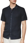 7 Diamonds Nash Knit Short Sleeve Button-up Shirt In Black