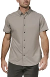 7 Diamonds Owen Solid Short Sleeve Performance Button-up Shirt In Gray