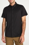 7 Diamonds Owen Solid Short Sleeve Performance Button-up Shirt In Black