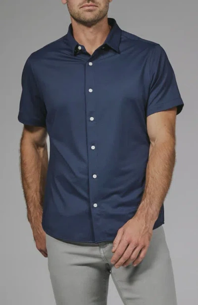 7 Diamonds Owen Solid Short Sleeve Performance Button-up Shirt In Blue