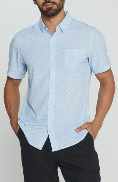 7 Diamonds Renzo Textured Geo Pattern Short Sleeve Stretch Button-up Shirt In Blue