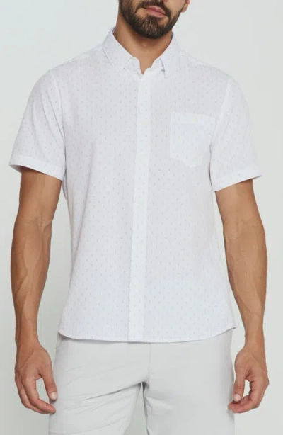 7 Diamonds Renzo Textured Geo Pattern Short Sleeve Stretch Button-up Shirt In White