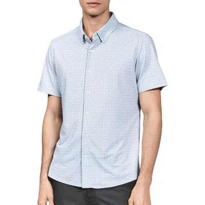7 Diamonds Riley Floral Short Sleeve Performance Button-up Shirt In Dusty Blue