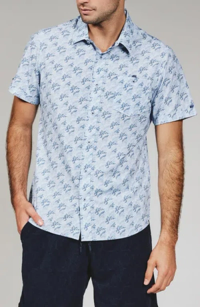 7 Diamonds Rubens Print Short Sleeve Button-up Shirt In Blue