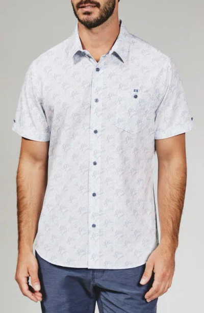 7 Diamonds Rubens Print Short Sleeve Button-up Shirt In White