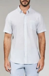 7 Diamonds Teo Textured Geo Pattern Short Sleeve Stretch Button-up Shirt In Gray