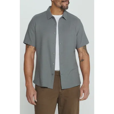 7 Diamonds The Rowan Solid Short Sleeve Textured Cotton Blend Button-up Shirt In Green