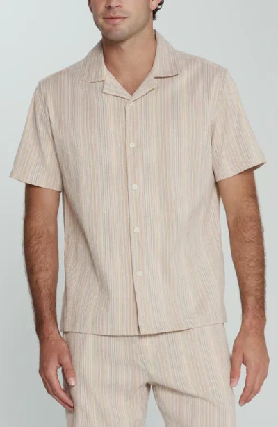 7 Diamonds The Verve Striped Camp Shirt In Neutral