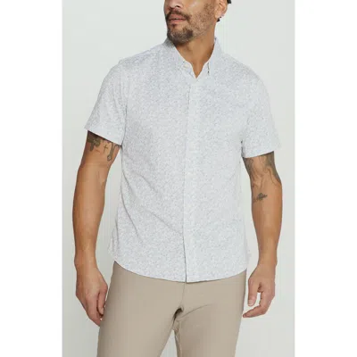 7 Diamonds The Wes Abstract Leaf Print Short Sleeve Stretch Button-up Shirt In White