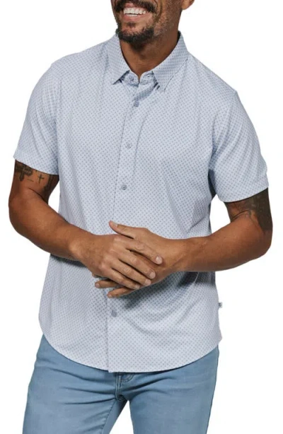 7 Diamonds Torino Medallion Print Short Sleeve Stretch Button-up Shirt In Light Blue