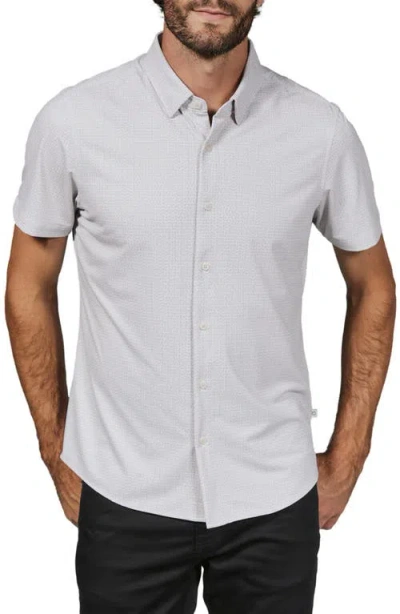 7 Diamonds Torino Medallion Print Short Sleeve Stretch Button-up Shirt In Natural