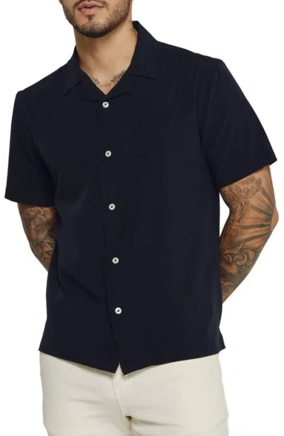 7 Diamonds Vance Textured Stretch Camp Shirt In Black