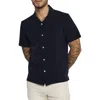 7 Diamonds Vance Textured Stretch Camp Shirt In Navy