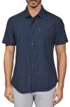 7 Diamonds Waylon Neat Short Sleeve Performance Button-up Shirt In Navy
