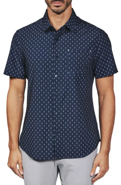 7 Diamonds Waylon Neat Short Sleeve Performance Button-up Shirt In Navy