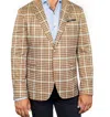 7 Downie St. Colton Plaid Stretch Blazer In Tan With Blue In Multi