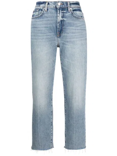 7 For All Man Kind Jeans Crop Logan Con Frange In Blue