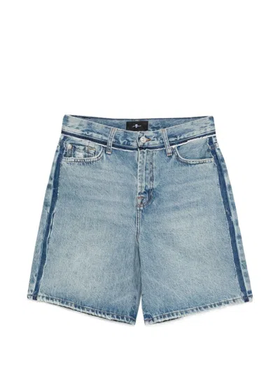 7 For All Man Kind Striped Denim Shorts In Blue
