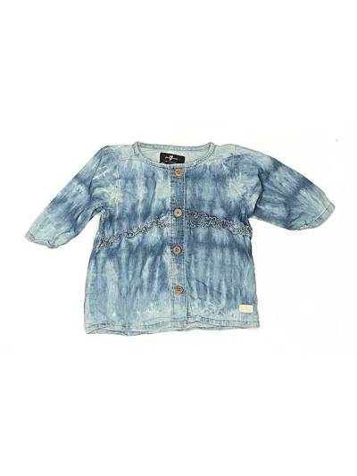 Pre-owned 7 For All Mankind Kids' 3/4 Sleeve Button Down Shirt In Blue