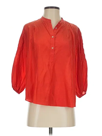 Pre-owned 7 For All Mankind 3/4 Sleeve Silk Top Orange Keyhole Neckline Tops
