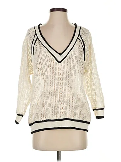 Pre-owned 7 For All Mankind 3/4 Sleeve Top White V Neck Tops