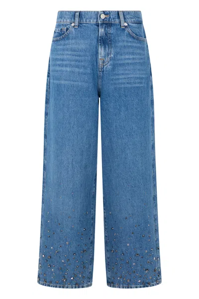 7 For All Mankind Tailorless Slouchy Fit Rhinestone-trim Jeans In Blue