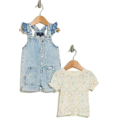 7 For All Mankind Acid Wash Shortall & Puff Sleeve Top In Marshmallow