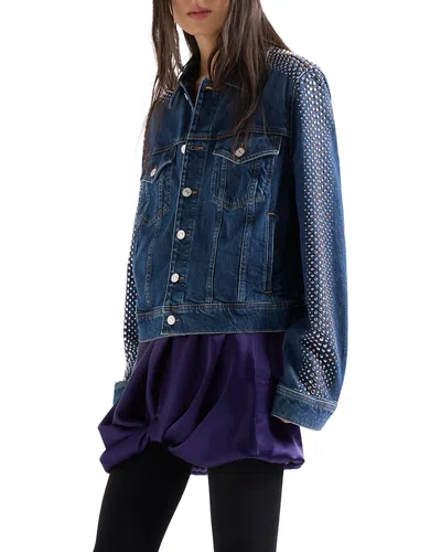 7 For All Mankind Adi Studded Trucker Jacket In Blue