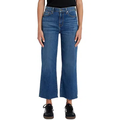 7 For All Mankind Alexa Womens Wide Leg Raw Hem Cropped Jeans